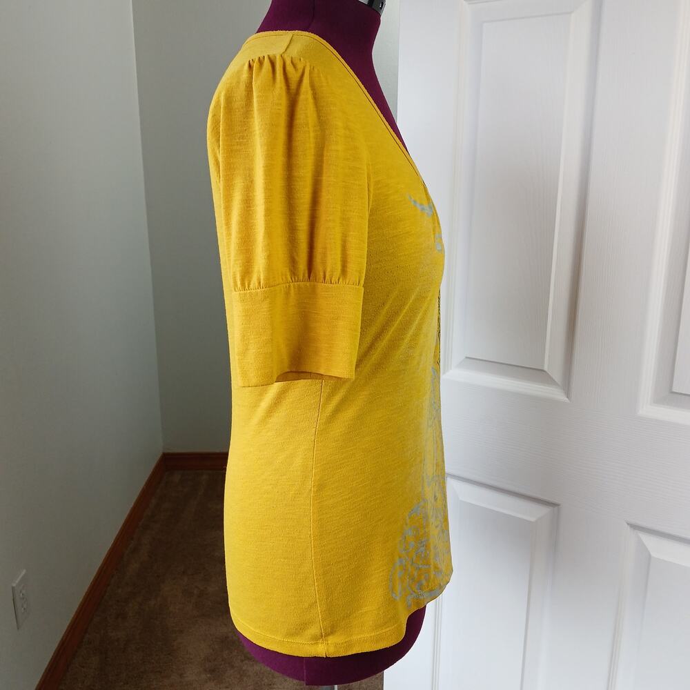 Ransom Vintage Y2K Tunic Tee Blouse L mustard yellow grey paisley graphic print - Picture 2 of 12